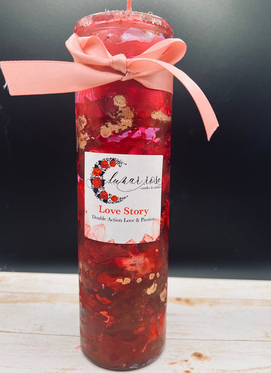 Love Story Candle – Handmade Double Action Love & Passion Candle | Hand-Painted 7-Day Candle